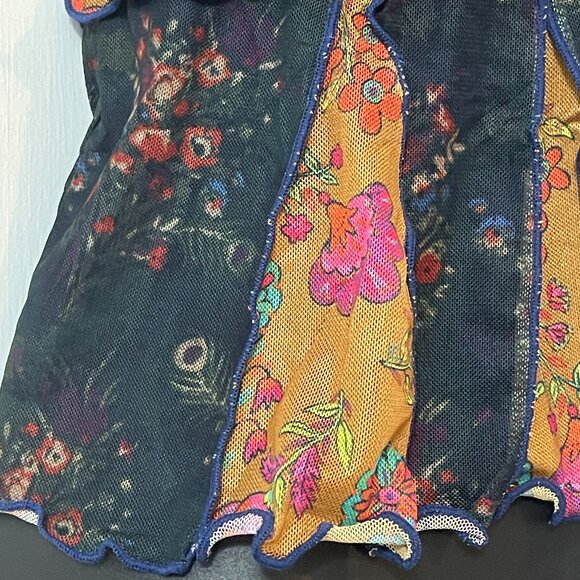 -Boho Mesh Ruffle Top – Burnt Saffron & Floral Noir | Festival Femme - Picture 3 of 14